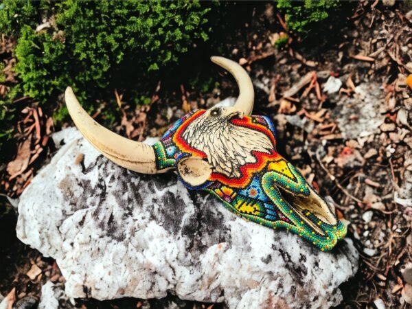 Bull Sculpture Huichol Statue Of Mexican Folk Art, Bighorn Sheep Wixarika As A Mexican Decorative Figure, Made Of Resin And Beads - Image 2