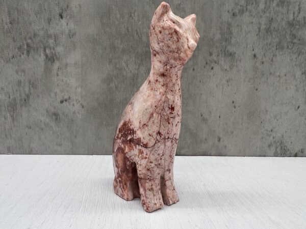 Cat statue, Cat figurine, Stone cat sculpture, Cat carving, White cat figurine, Carved stone animal - Image 2