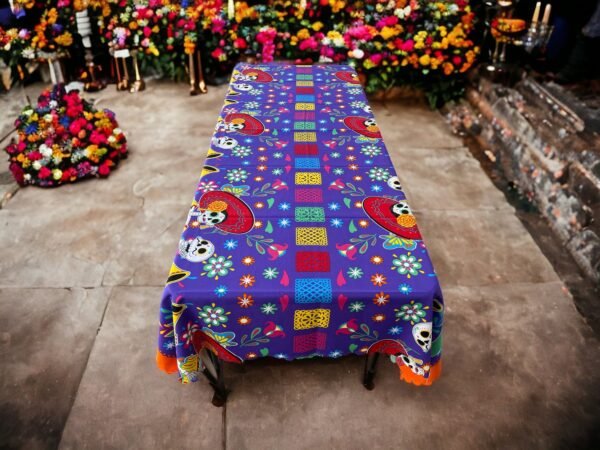 Día de los Muertos Table Cover Sugar Skull Design, Festive Mexican Decor Altar Cloth, Halloween Tablecloth, Day of the Dead Decorations