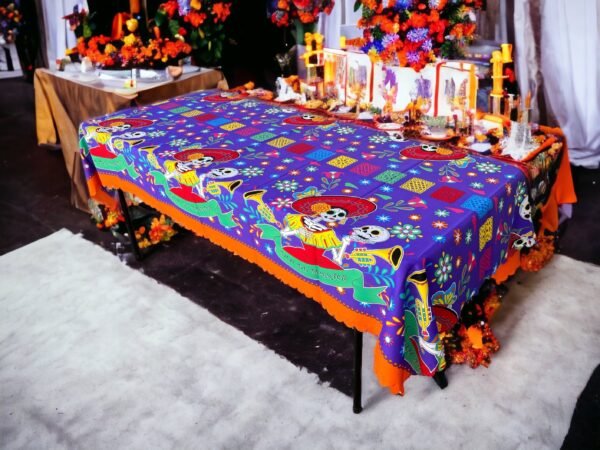 Día de los Muertos Table Cover Sugar Skull Design, Festive Mexican Decor Altar Cloth, Halloween Tablecloth, Day of the Dead Decorations - Image 2
