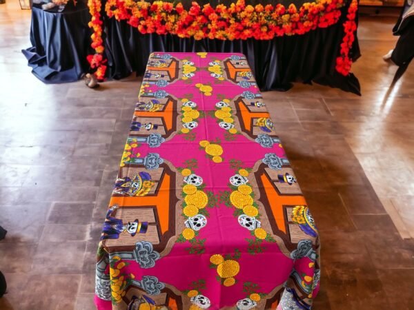 Día de los Muertos Table Cover Sugar Skull Design, Festive Mexican Decor Altar Cloth, Halloween Tablecloth, Day of the Dead Decorations