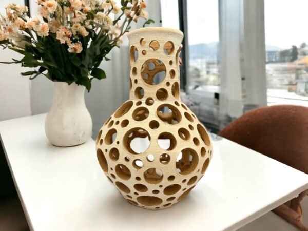 Oaxaca Vase White And Brown Clay Handcrafted Plant Pot, Pottery Luminary, White Clay Vase, Mexican Vase, Oaxaca Pottery For Home Decor