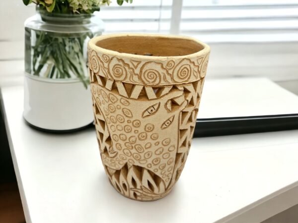 Oaxaca Vase White And Brown Clay Handcrafted Plant Pot, Pottery Luminary, White Clay Vase, Mexican Vase, Oaxaca Pottery For Home Decor
