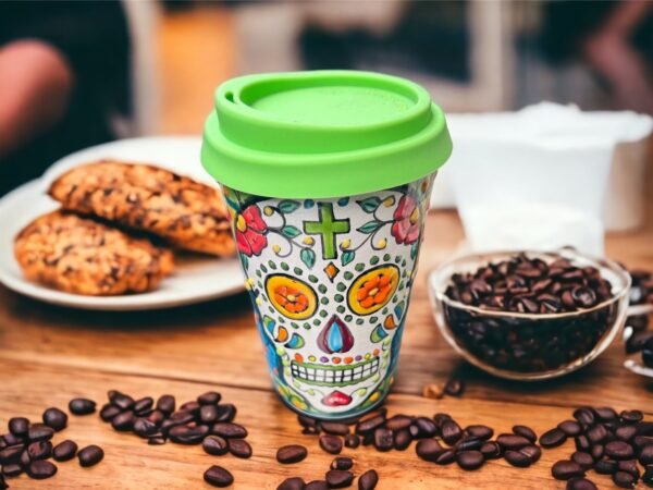 Cappuccino Cup, Dia De Los Muertos Mexican Coffee Mug, Puebla Talavera Pottery, Ceramic Thermos,  Lead-Free  Custom Available