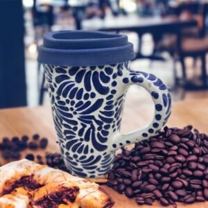 Cappuccino Cup, Mexican Coffee Mug, Puebla Talavera Pottery, Ceramic Thermos, Handmade Lead-Free Includes Lid, Custom Available