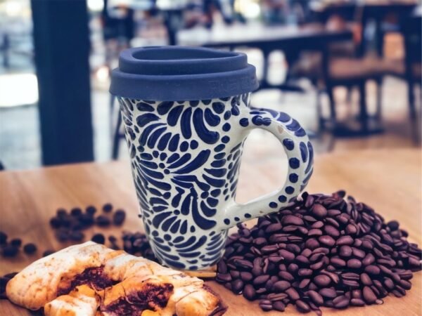 Cappuccino Cup, Mexican Coffee Mug, Puebla Talavera Pottery, Ceramic Thermos, Handmade Lead-Free Includes Lid, Custom Available