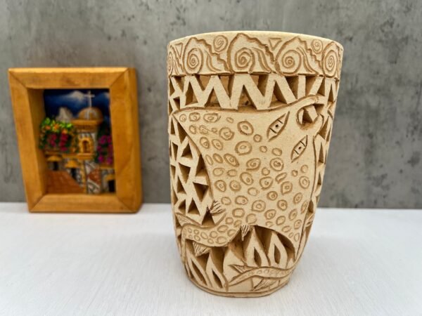 Oaxaca Vase White And Brown Clay Handcrafted Plant Pot, Pottery Luminary, White Clay Vase, Mexican Vase, Oaxaca Pottery For Home Decor - Image 2