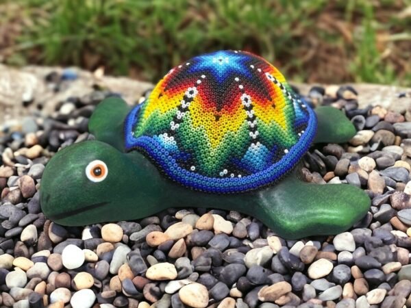 Turtle Statue Huichol Sculpture Of Mexican Folk Art, Turtle Wixarika As A Mexican Decorative Figure , Made Of Resin And Beads