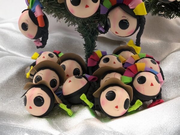 Lele and Poncho spheres 3.93” Mexican doll Christmas ornaments , ideal for the Christmas tree, inspired by Mexican art