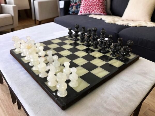 LARGE Chess set 13.77” x 13.77”, Marble Chess set in black and green, Stone Chess Set, Chess set handmade