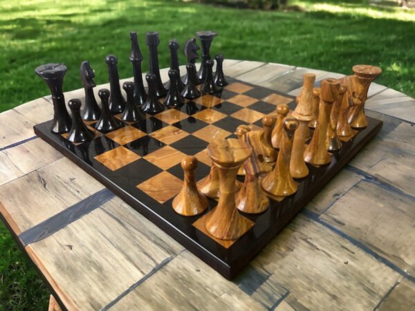 LARGE Chess set 13.77” x 13.77”, Marble Chess set in black and orange, Stone Chess Set, Chess set handmade, Italian design