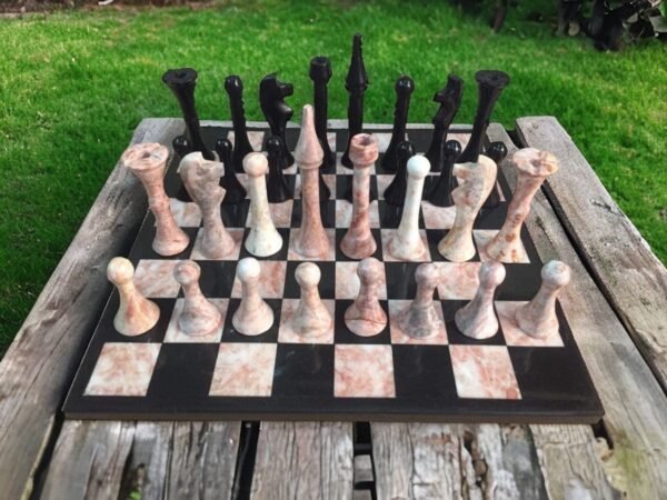 LARGE Chess set 13.77” x 13.77”, Marble Chess set in black and pink, Stone Chess Set, Chess set handmade, Italian design