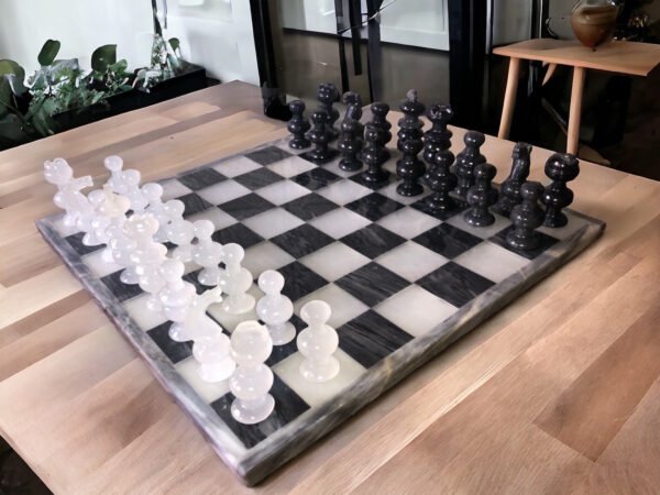 LARGE Chess set 13.77” x 13.77”, Marble Chess set in gray and white, Stone Chess Set, Chess set handmade
