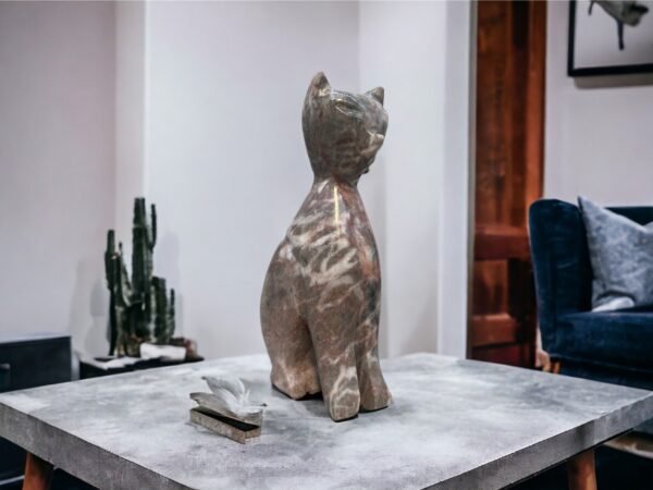 Cat statue, Cat figurine, Stone cat sculpture, Cat carving, White cat figurine, Carved stone animal