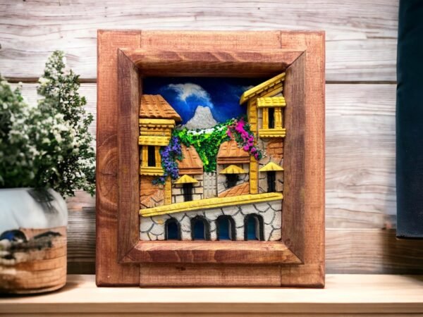 Wall Art 3D In Rock Pomez And Wood Frame/ Hand Carved And Design In Mexico Unique  Charm And Colorful Folk Wall Art Landscape Painting