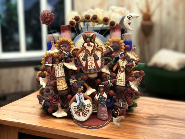 Mexican Folklore Mariachi Candle Holder, Tree of life, Candelabra, Arbol de la vida, Mexican Pottery, Mexican Candelabra 9” High