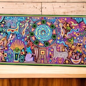 Mexico Huichol Thread Painting 47.24 “x 23.62” In Diamond Quality, Made By Huichol Art Xitacame, Mexican Decoration , Mexican Wall Art