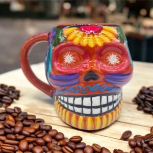 Cappuccino Skull Coffee Cup Made Of Clay Handmade And Handmade Painted Lead Free Guerrero Pottery, Coffee Cup Unique Designs For Expresso