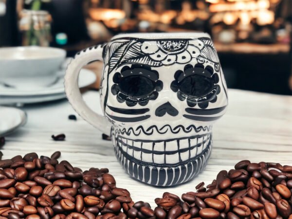 Cappuccino Skull Coffee Cup Made Of Clay Handmade And Handmade Painted Lead Free Guerrero Pottery, Coffee Cup Unique Designs For Expresso