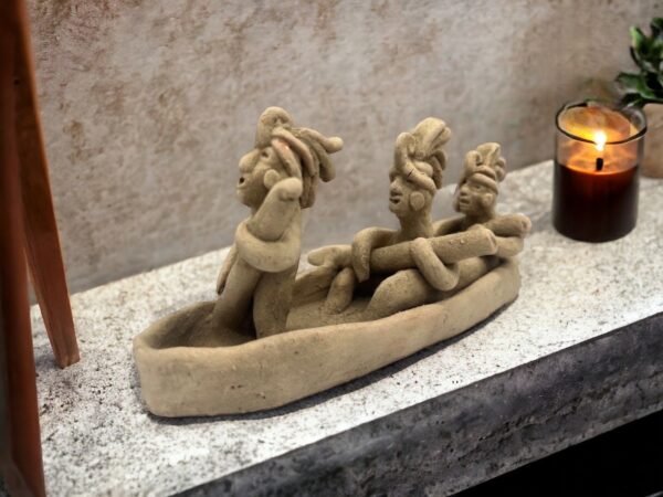 Canoe With  Offerings Handcraft Mexican Culture Home Decor Prehispanic Vintage Rustic Clay Material Antique Ancrestral Figurines