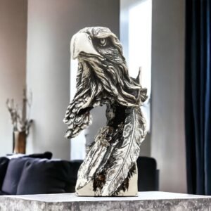 Eagle Head Sculpture With Feathers Mexican Decoration, Prehispanic, Aztec decor, Mexican statue