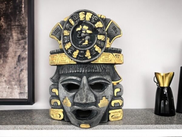 Prehispanic Mask, Ceremonies And Festivals Mayan Culture, Altar And Home Decor. Mexican Wall Art, Plaster Hand Carved