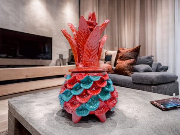 Mexican pottery, Pineapple decor, Mexican decoration, Pineapple sculpture, Glazed clay pineapple, Pottery from Michoacan