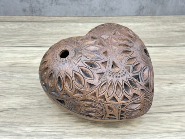 Heart Luminary Of Brown Clay From Oaxaca Mexico, Handmade And Elegant Decorative For  Interior Home Design Decor Centerpiece Barro - Image 2