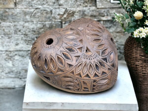Heart Luminary Of Brown Clay From Oaxaca Mexico, Handmade And Elegant Decorative For  Interior Home Design Decor Centerpiece Barro