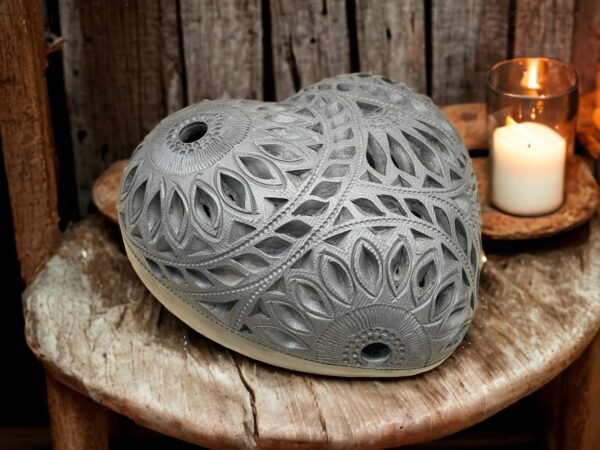 Heart Luminary Of Black Clay From Oaxaca Mexico, Handmade And Elegant Decorative For  Interior Home Design Decor Centerpiece Barro