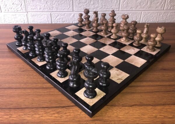 LARGE Chess set 13.77” x 13.77”, Marble Chess set in brown and black, Stone Chess Set, Chess set handmade - Image 2