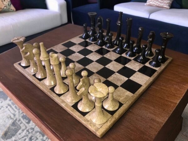 LARGE Chess set 13.77” x 13.77”, Marble Chess set in brown and black, Stone Chess Set, Chess set handmade, Italian design