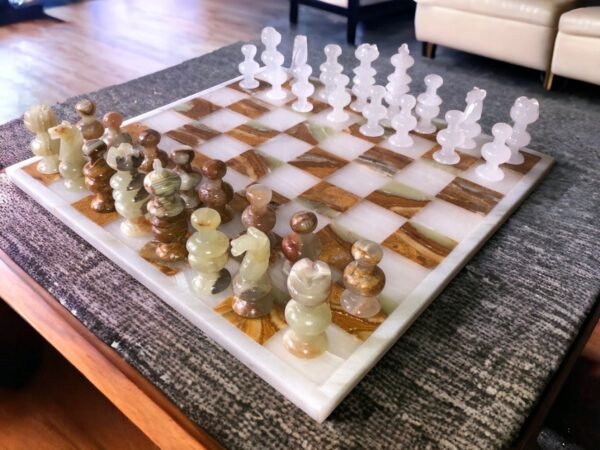 LARGE Chess set 13.77” x 13.77”, Marble Chess set in white and tarta, Stone Chess Set, Chess set handmade