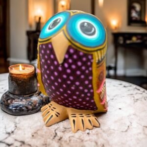 Owl Figurine Mexican Folk Art Alebrije Statue, Wooden Bird As Mexican Decoration Art, Made Of Wood And Carved By Hand