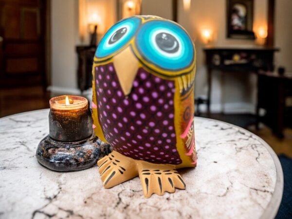 Owl Figurine Mexican Folk Art Alebrije Statue, Wooden Bird As Mexican Decoration Art, Made Of Wood And Carved By Hand