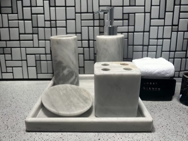 Bathroom decor, Soap dispenser, Bathroom accessories, Stone soap dispenser, Liquid soap holder, 5 piece gray set