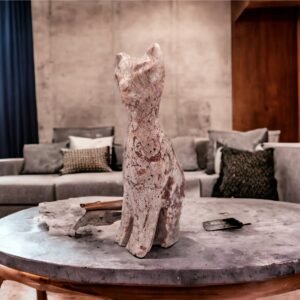Cat statue, Cat figurine, Stone cat sculpture, Cat carving, White cat figurine, Carved stone animal