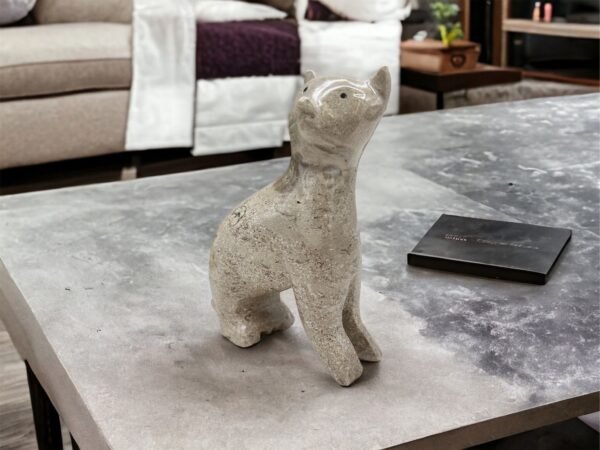 Marble Cat statue, Cat figurine, Stone cat sculpture, Cat carving, Beige cat figurine, Carved stone animal