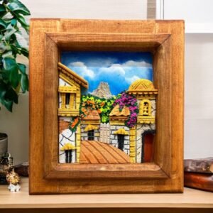 Wall Art 3D In Rock Pomez And Wood Frame/ Hand Carved And Design In Mexico Unique  Charm And Colorful Folk Wall Art Landscape Painting