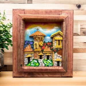 Wall Art 3D In Rock Pomez And Wood Frame/ Hand Carved And Design In Mexico Unique  Charm And Colorful Folk Wall Art Landscape Painting