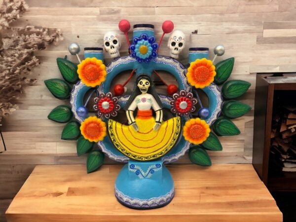 Candle Holder, Tree of death, Candelabra, Arbol de la muerte , Mexican Pottery, Mexican Candelabra 9” High