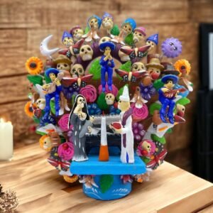 Sugar Skull Funeral Dead Burial Candle Holder, Tree of life, Candelabra, Arbol de la vida, Mexican Pottery, Mexican Candelabra 9” High