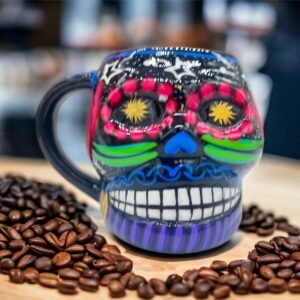 Cappuccino Skull Coffee Cup Made Of Clay Handmade And Handmade Painted Lead Free Guerrero Pottery, Coffee Cup Unique Designs For Expresso