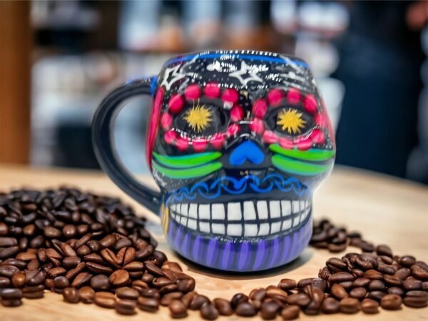 Cappuccino Skull Coffee Cup Made Of Clay Handmade And Handmade Painted Lead Free Guerrero Pottery, Coffee Cup Unique Designs For Expresso