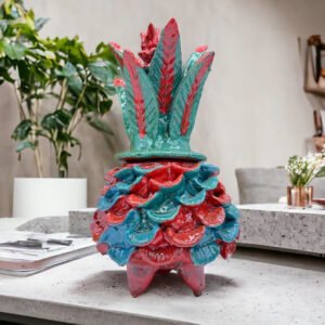Mexican pottery, Pineapple decor, Mexican decoration, Pineapple sculpture, Glazed clay pineapple, Pottery from Michoacan