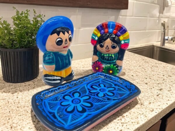 Salt And Pepper Shakers With Tray Made Of Clay Hand Painted Guerrero, Culture Of Mexico Salt And Pepper Set Lead Free Acrylic Paint