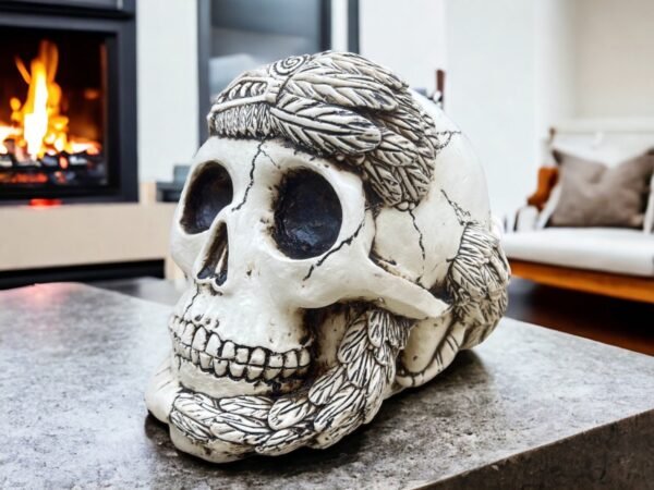 Indio Quetzacoalt Warrior Skull, Mexican Decoration, Skeleton Head, Skull Sculpture, Human Skeleton, Skull Statue