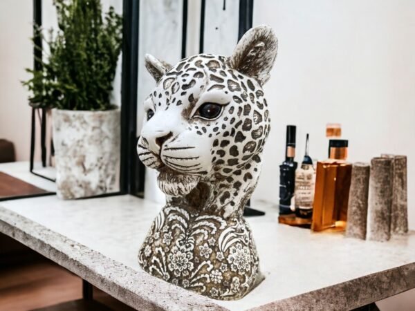 Jaguar Head Sculpture Fully Covered With Flowers Mexican Decoration, Prehispanic, Aztec decor, Mexican statue