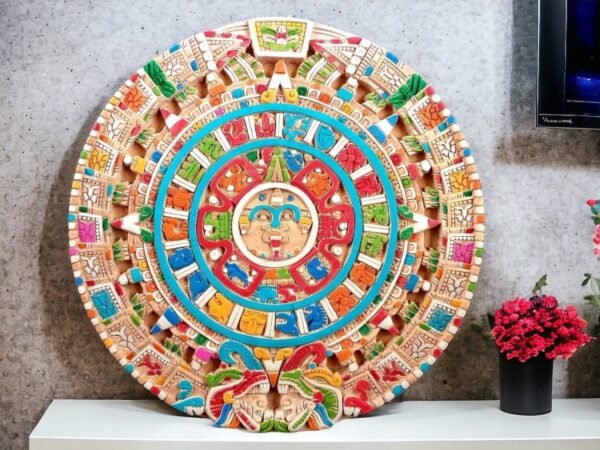Prehispanic Decorative wooden wall painting, Mexican decoration, Aztec theme, Aztec calendar ASK FOR CUSTOMIZE