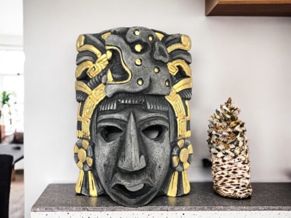 Prehispanic Mask, Ceremonies And Festivals Mayan Culture, Altar And Home Decor. Mexican Wall Art, Plaster Hand Carved